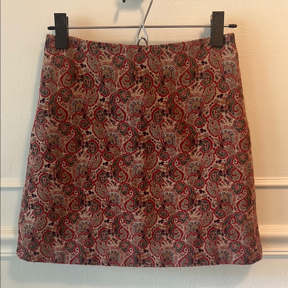 Tory Burch Mini Jacquard Skirt size 0 red beige lined